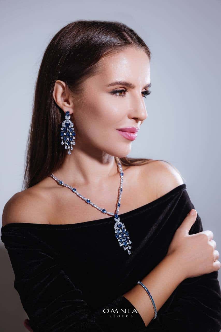 Omnia Israa Blue Necklace In 92.5 Silver High Quality Simulated diamonds - OMNIASTORES UAE