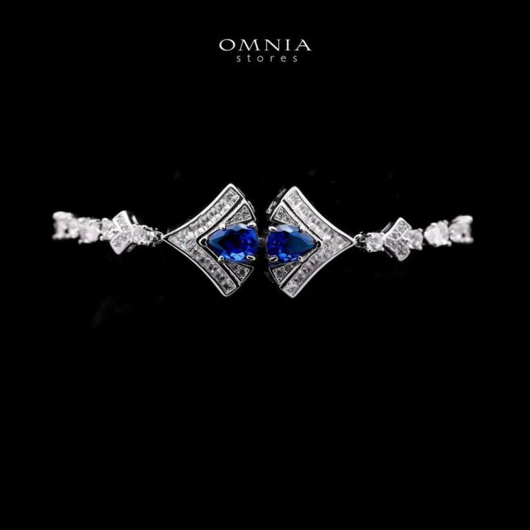 Omnia Elizabeth Sapphire Grace Bridal Full Set with Pear and Round Cut High-Quality Simulated Diamonds and Blue Gemstones in a Luxurious Rhodium Plated Finish