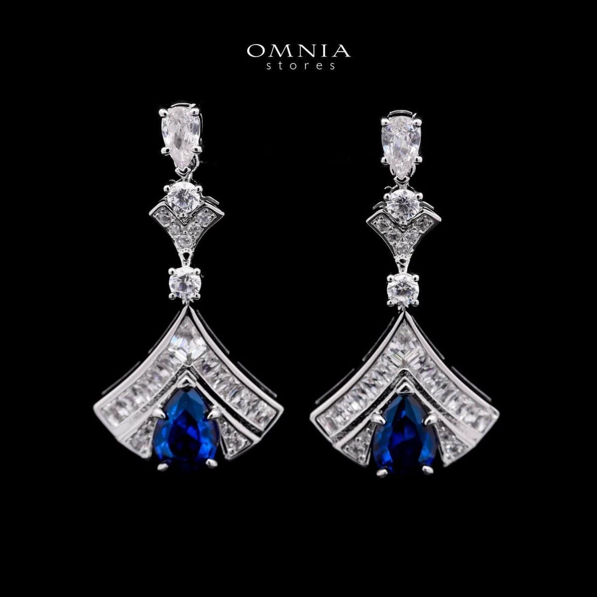 Omnia Elizabeth Sapphire Grace Bridal Full Set with Pear and Round Cut High-Quality Simulated Diamonds and Blue Gemstones in a Luxurious Rhodium Plated Finish
