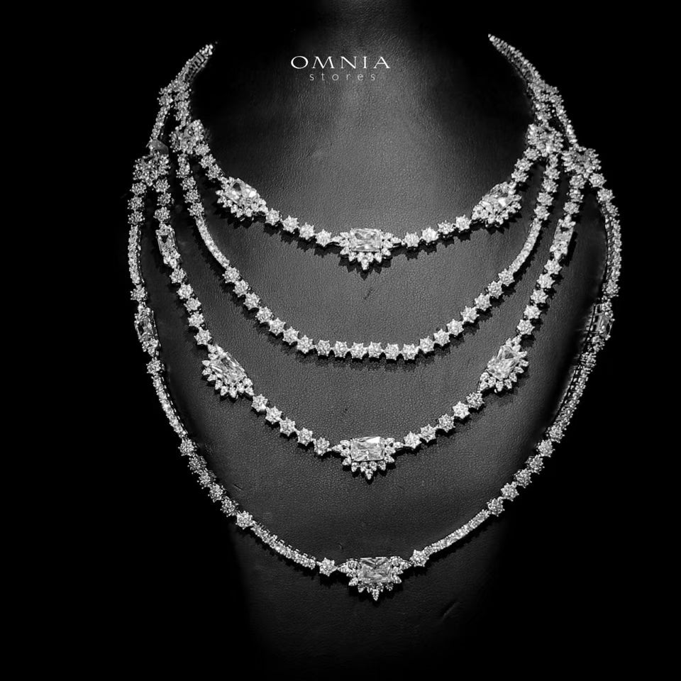 Omnia Blair Pure White Bridal Full Set with Marquise and Emerald-Cut High-Quality Simulated Diamonds Rhodium Plated - OMNIASTORES UAE