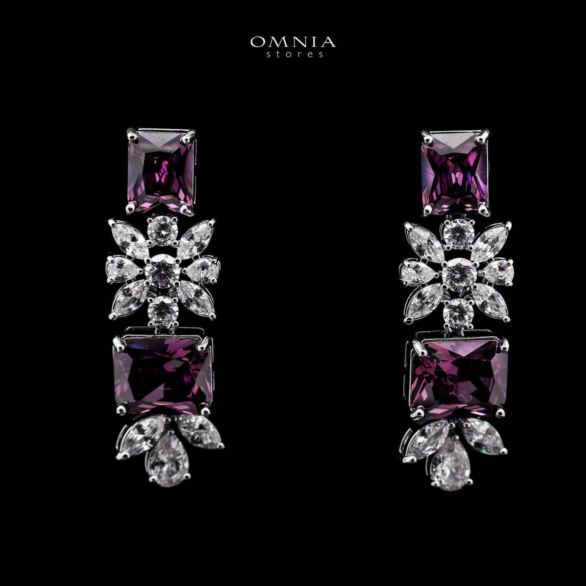 Omnia Charlene Purple Bridal Full Set with Radiant and Pear-Cut High-Quality Simulated Diamonds Rhodium Plated - OMNIASTORES UAE