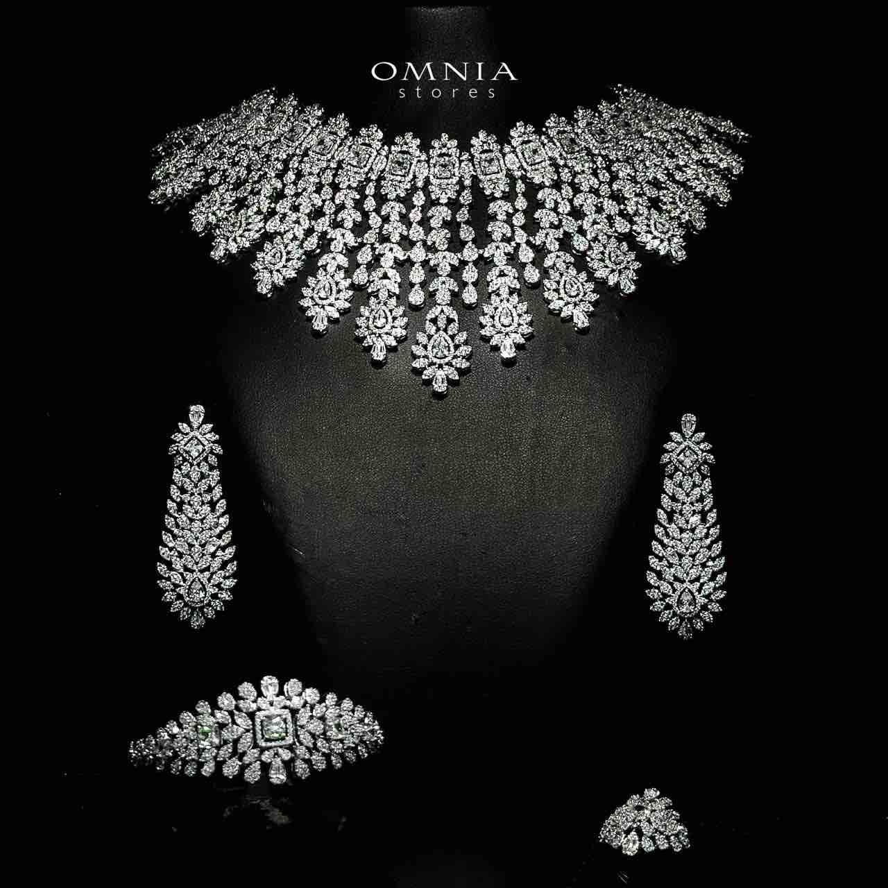 Omnia Asal White Bridal Full Set in High Quality Zircon Stone Rhodium Plated - OMNIASTORES UAE