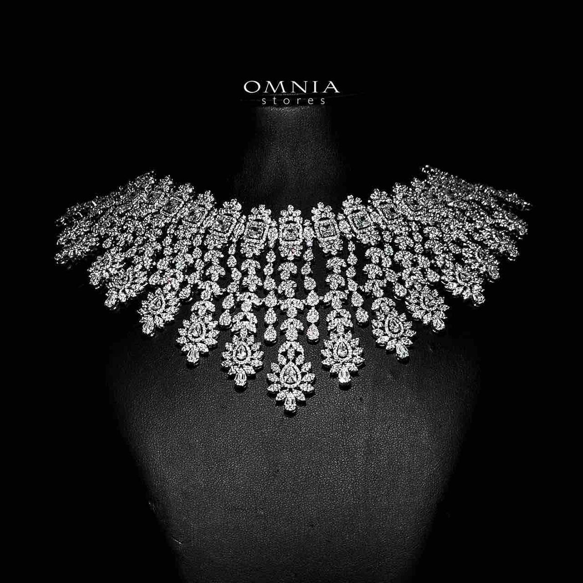 Omnia Asal White Bridal Full Set in High Quality Zircon Stone Rhodium Plated - OMNIASTORES UAE