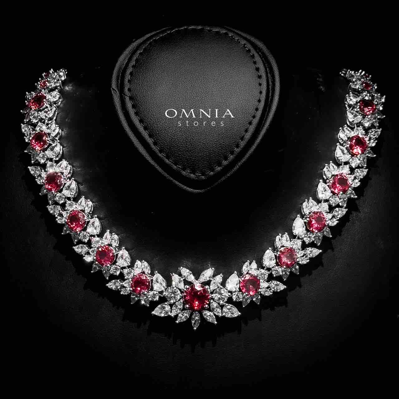 Omnia Nareen Red Bridal Full Set in High Quality Zircon Stone Rhodium Plated - OMNIASTORES UAE