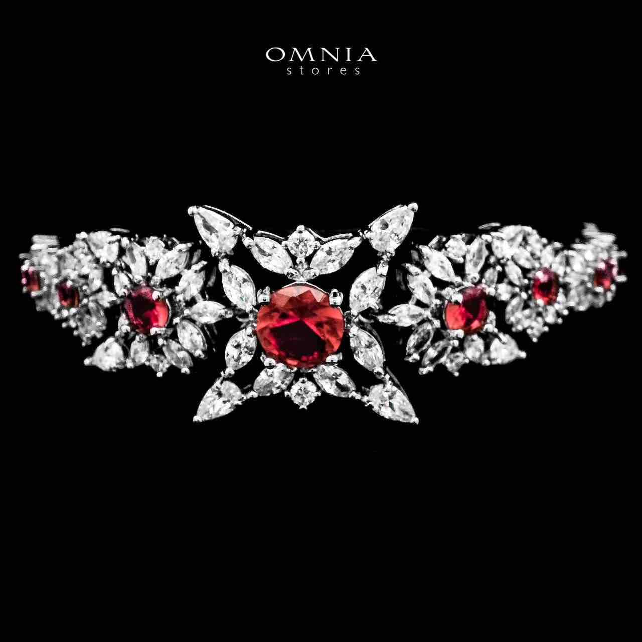 Omnia Nareen Red Bridal Full Set in High Quality Zircon Stone Rhodium Plated - OMNIASTORES UAE