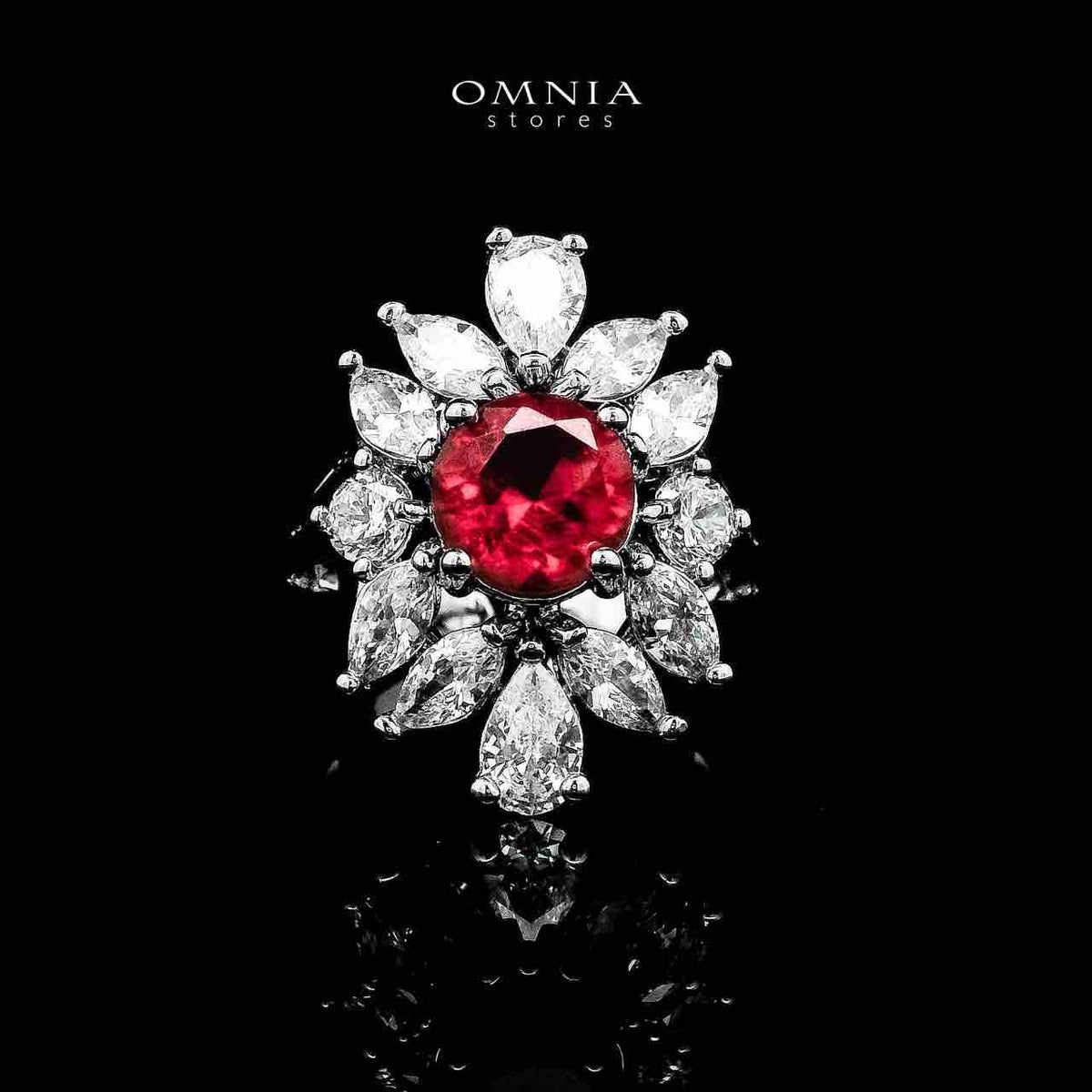 Omnia Nareen Red Bridal Full Set in High Quality Zircon Stone Rhodium Plated - OMNIASTORES UAE