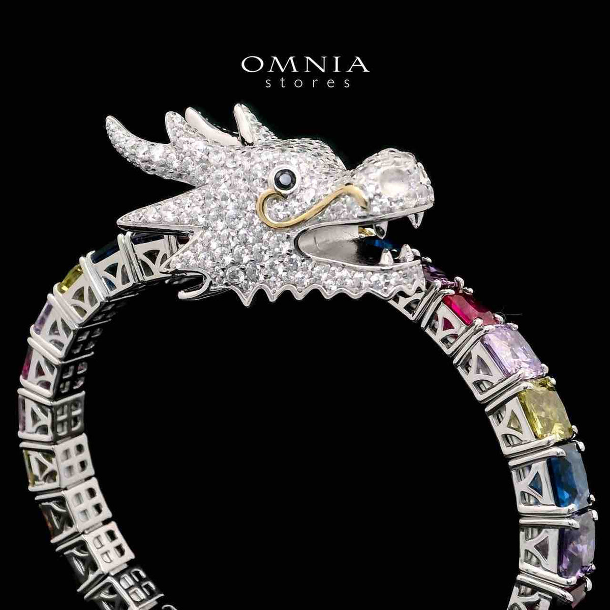 Aya Shine Dragon Design Multicolor Bangle in 925 Silver with High-Quality Simulated Diamonds - OMNIASTORES UAE