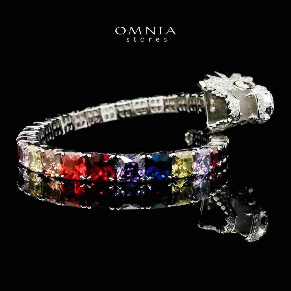 Aya Shine Dragon Design Multicolor Bangle in 925 Silver with High-Quality Simulated Diamonds - OMNIASTORES UAE