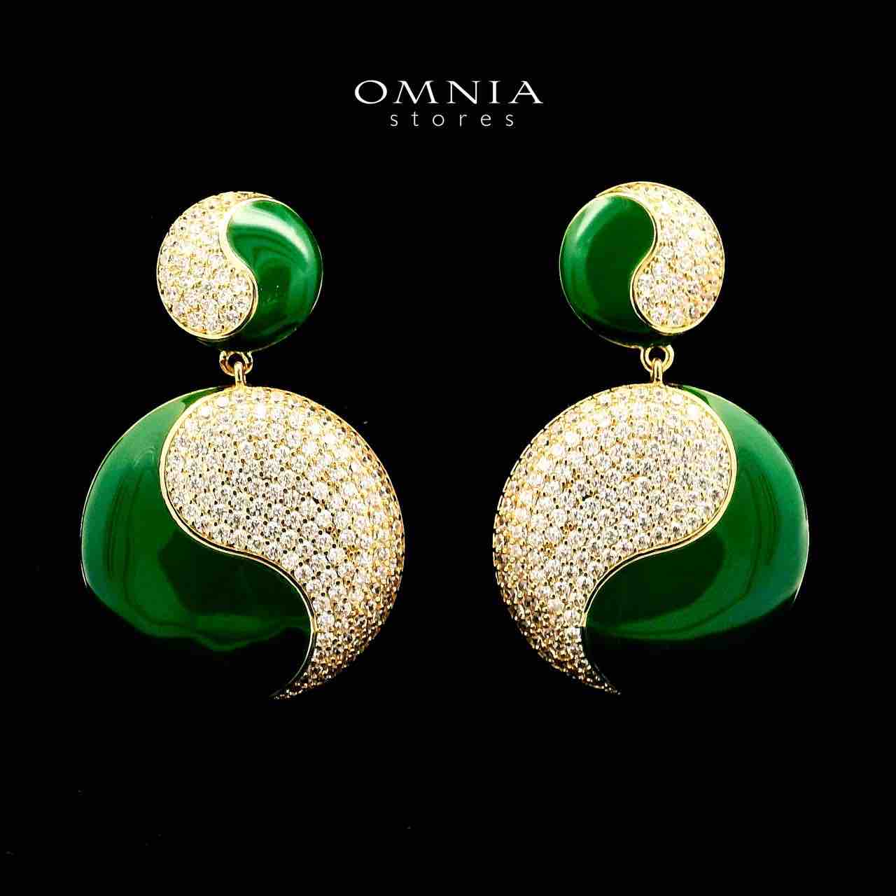 Golnaz Green Gold Plated Earrings in High Quality Zircon Stone in Rhodium Plated - OMNIASTORES UAE
