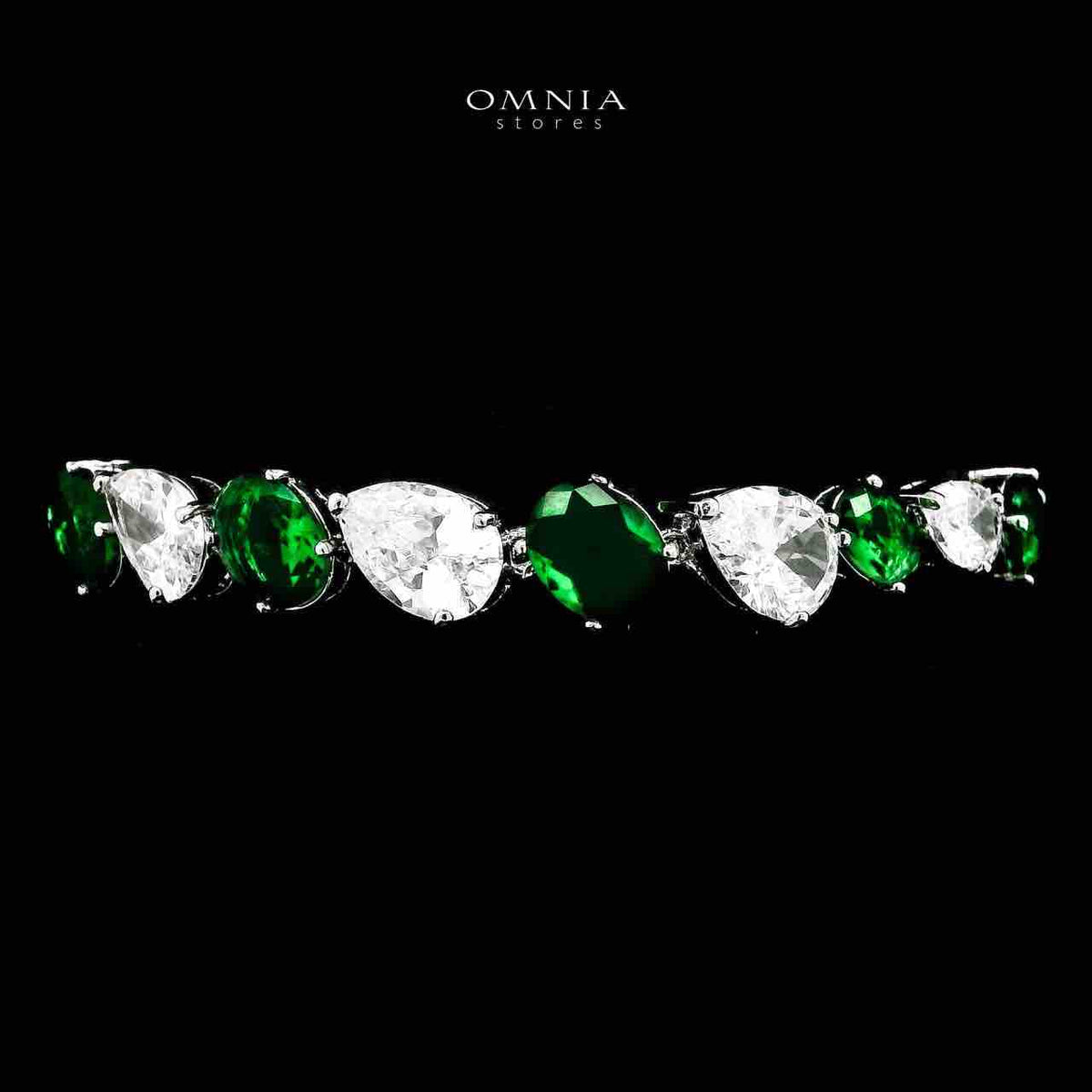 Omnia Lamia Green and White Bridal Full Set with High-Quality Simulated Diamonds Rhodium Plated - OMNIASTORES UAE
