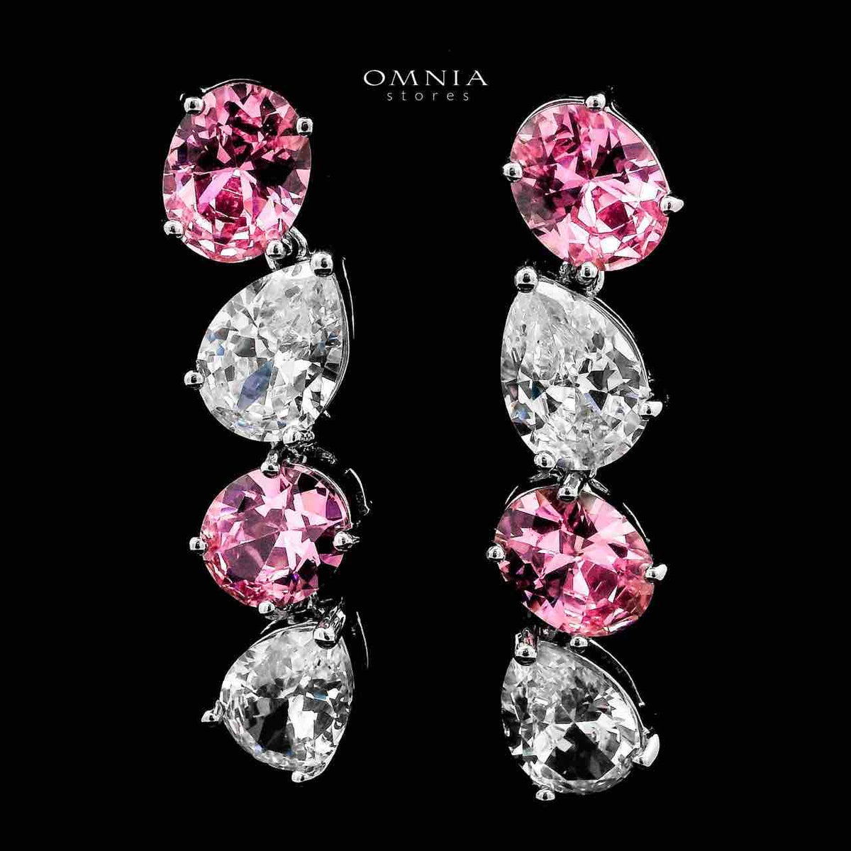 Omnia Lamia White And Pink Bridal Full Set with High-Quality Simulated Diamonds Rhodium Plated - OMNIASTORES UAE