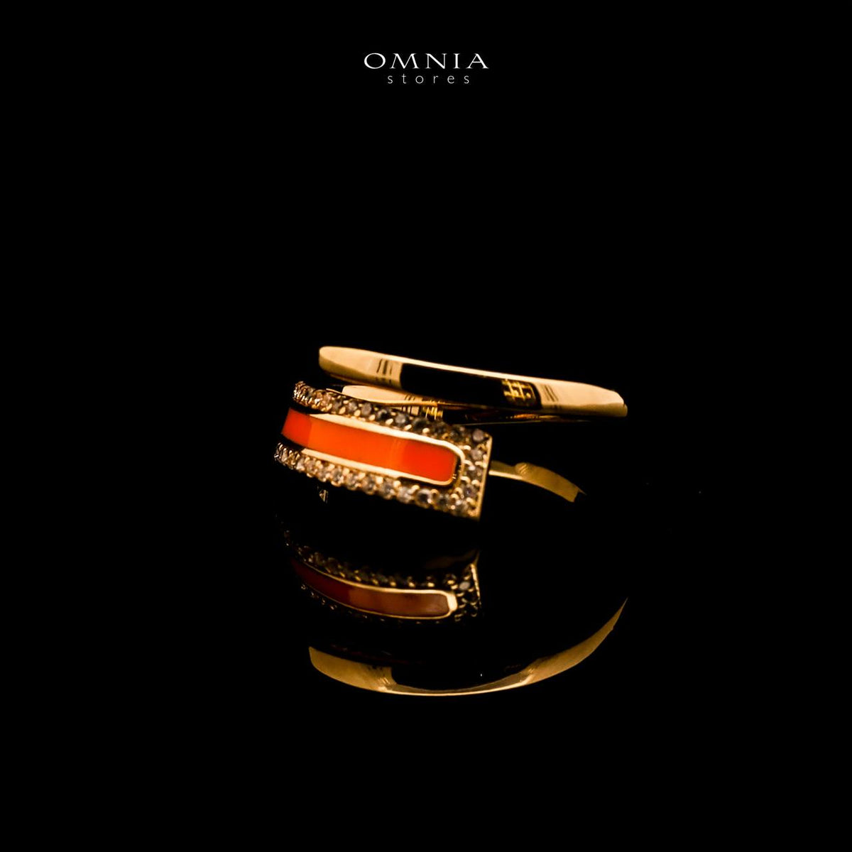 Omnia Iqlim Golden Bangle and Ring With Rhodium Plated In High Quality Zircon Stone - OMNIASTORES UAE