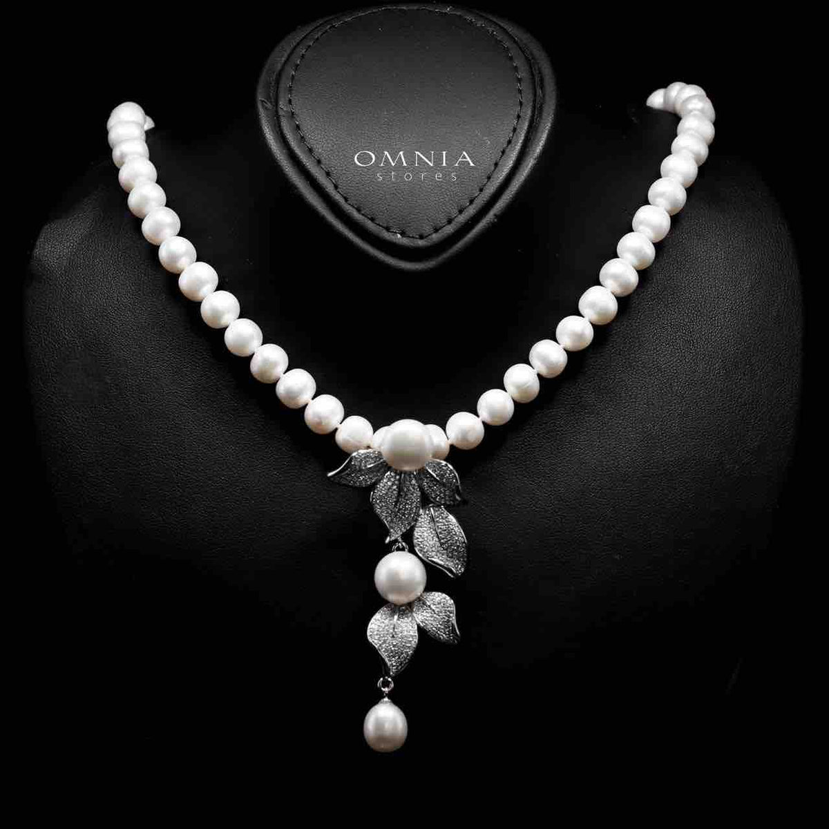 Omnia Precious Fresh Real Water Pearl Necklace and Earrings Set 925 Silver In High Quality Simulated diamonds - OMNIASTORES UAE