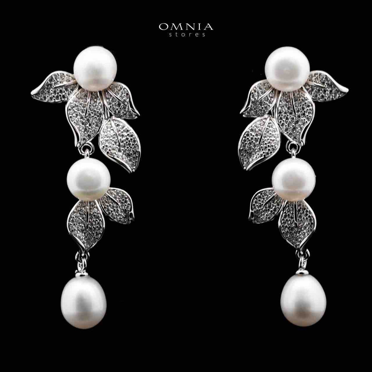 Omnia Precious Fresh Real Water Pearl Necklace and Earrings Set 925 Silver In High Quality Simulated diamonds - OMNIASTORES UAE