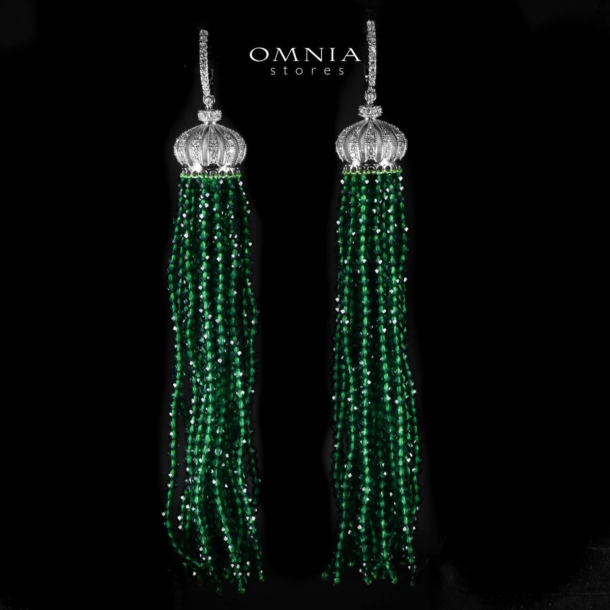 Omnia Lahitha Green Fresh Real Water Pearl Long Chain Necklace & Drop Pearl Earrings in 925 Silver with High-Quality Simulated Diamonds - OMNIASTORES UAE