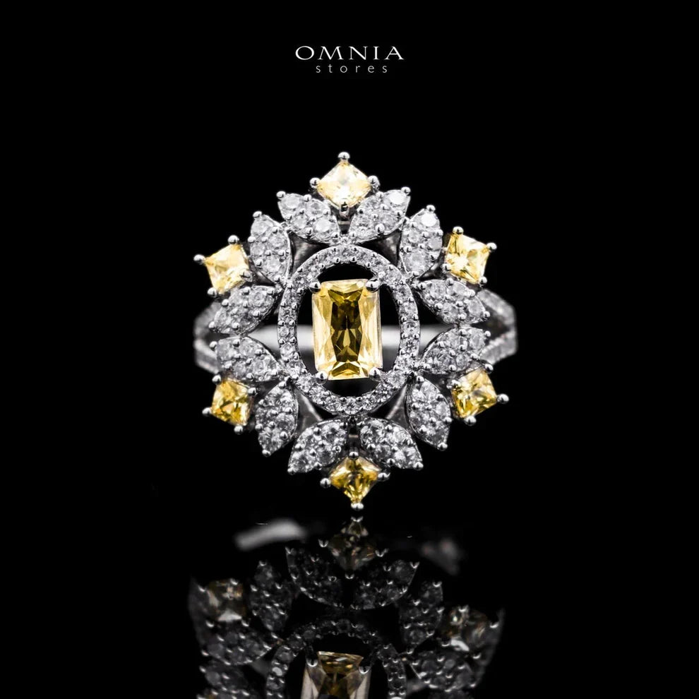 Omnia Ola Yellow Bridal Long chain Set Accessories in High Quality Zircon Stone Rhodium Plated