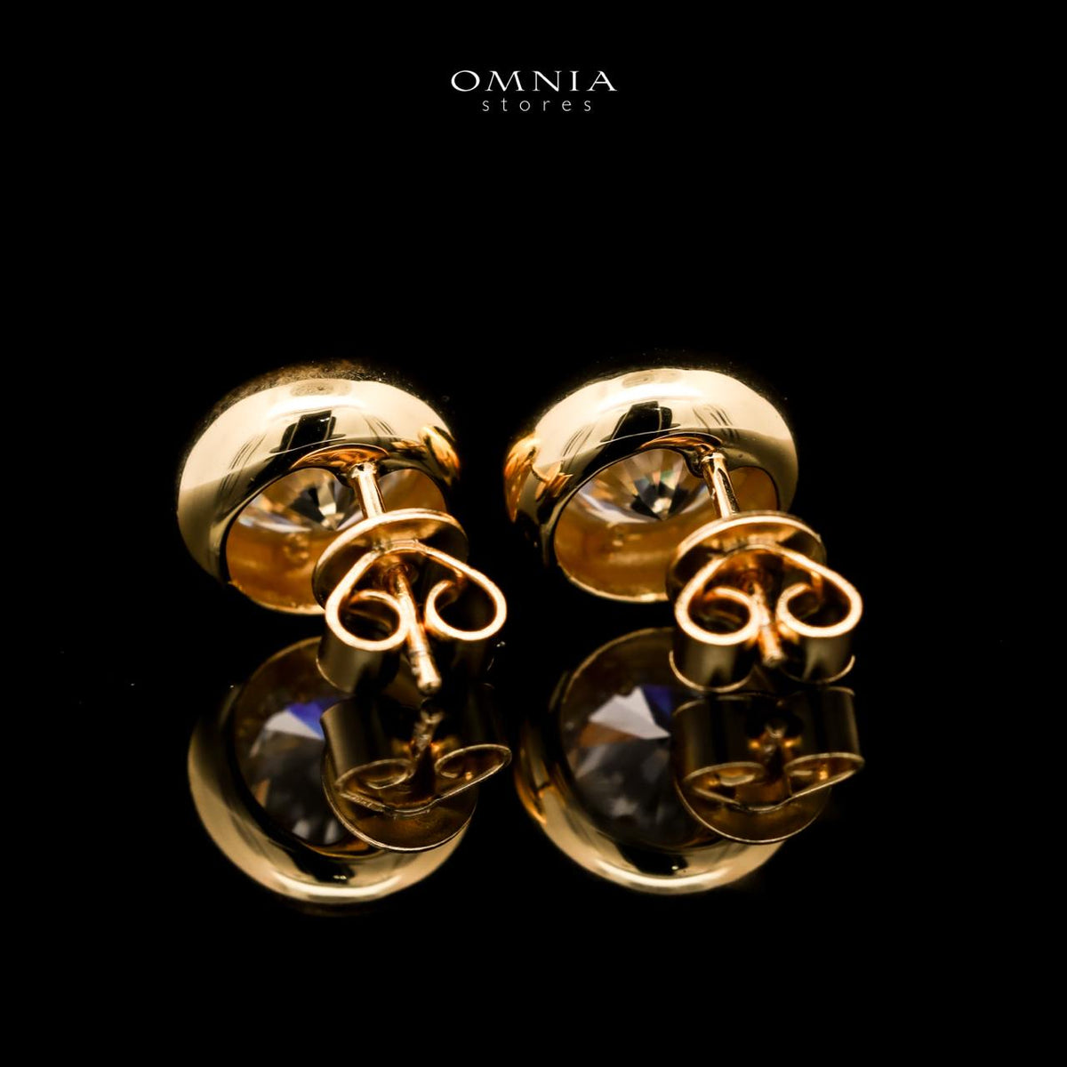 Omnia Ismah Golden Classic Stud Earrings in 925 Silver with High-Quality White Simulated Diamonds - OMNIASTORES UAE