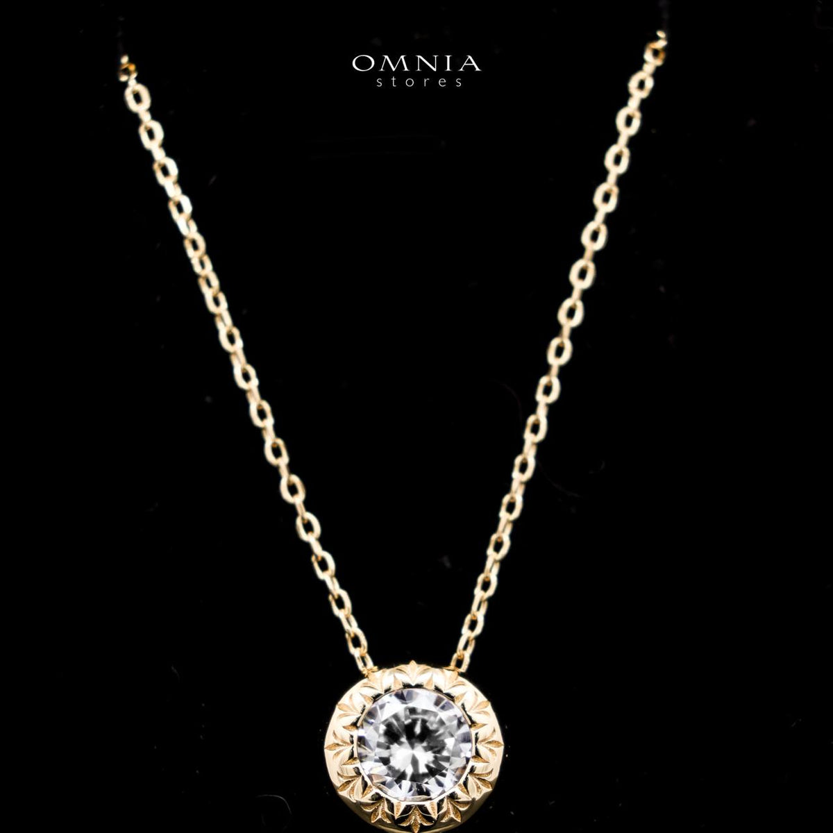 Omnia Ismah Golden Classic Necklace in 925 Silver with High-Quality White Simulated Diamonds - OMNIASTORES UAE