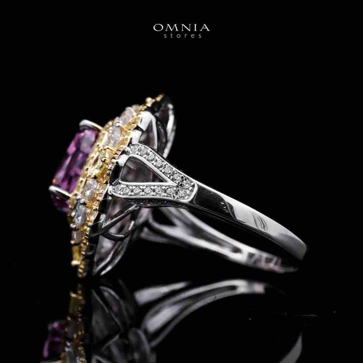 Omnia Maliya Purple Ring in 92.5 Silver High Quality Simulated Diamonds - OMNIASTORES UAE