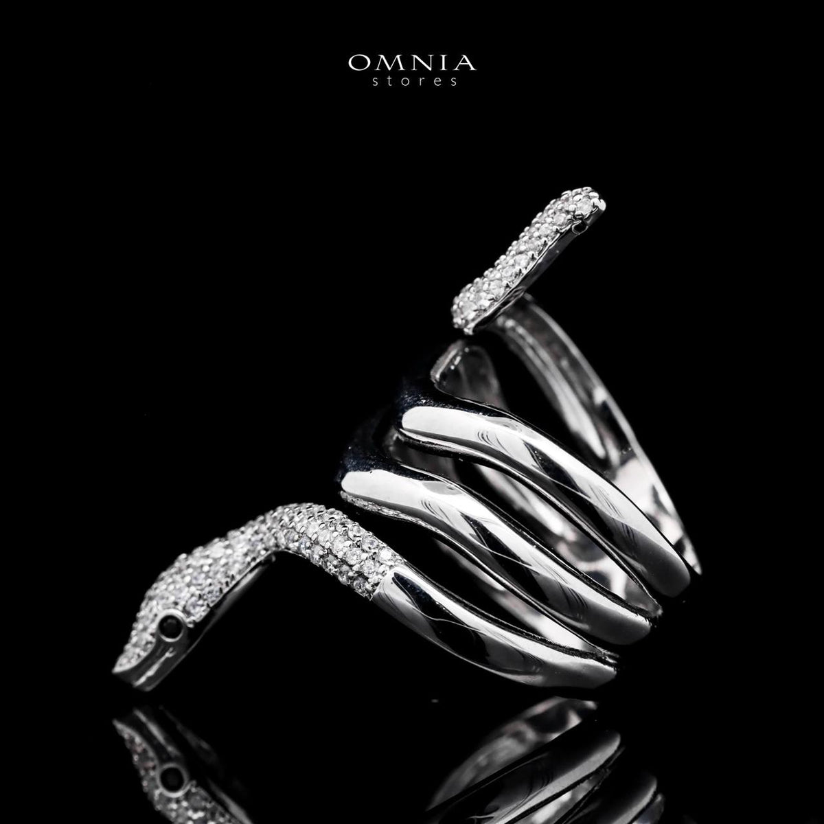 Omnia Aisha Snake Wrap Ring in High Quality Copper Rhodium Plated - OMNIASTORES UAE