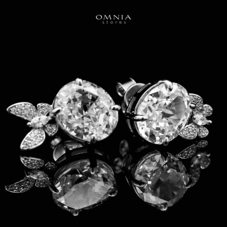Omnia Maysun Pure White Earrings in 925 Silver with High Quality Simulated Diamonds