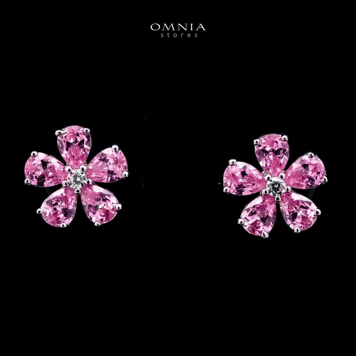 Omnia Pink Blossom Stud Earrings In 92.5 Silver with High Quality Simulated Diamonds - OMNIASTORES UAE