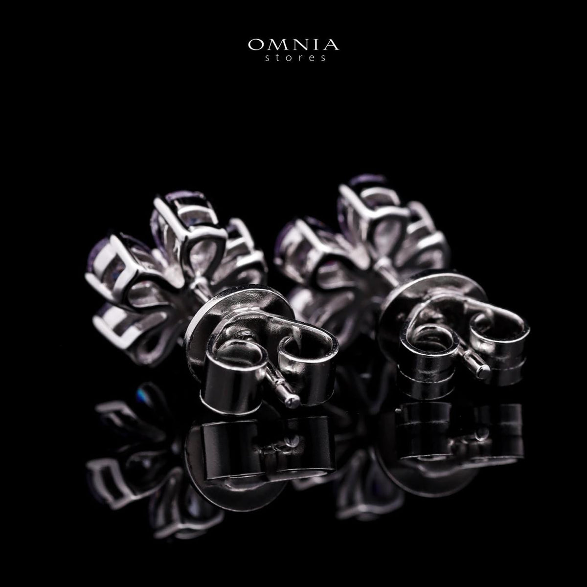 Omnia Purple Bloom Stud Earrings In 92.5 Silver with High Quality Simulated Diamonds - OMNIASTORES UAE