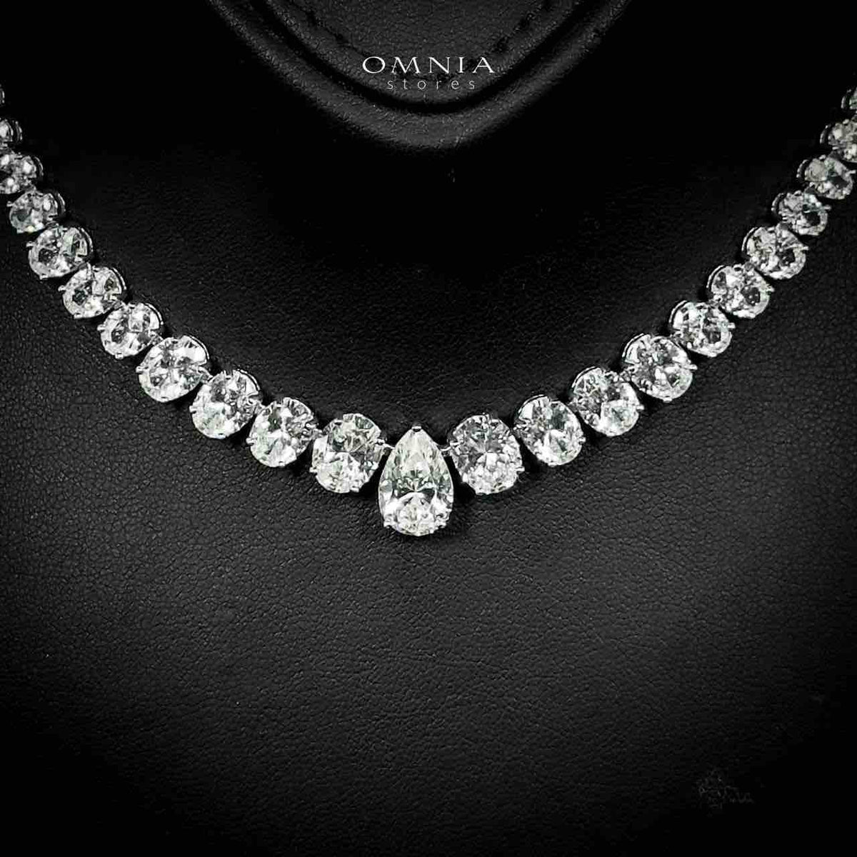 Omnia Sirah Necklace 925 Silver in High Quality White Simulated Diamonds Stones - OMNIASTORES UAE