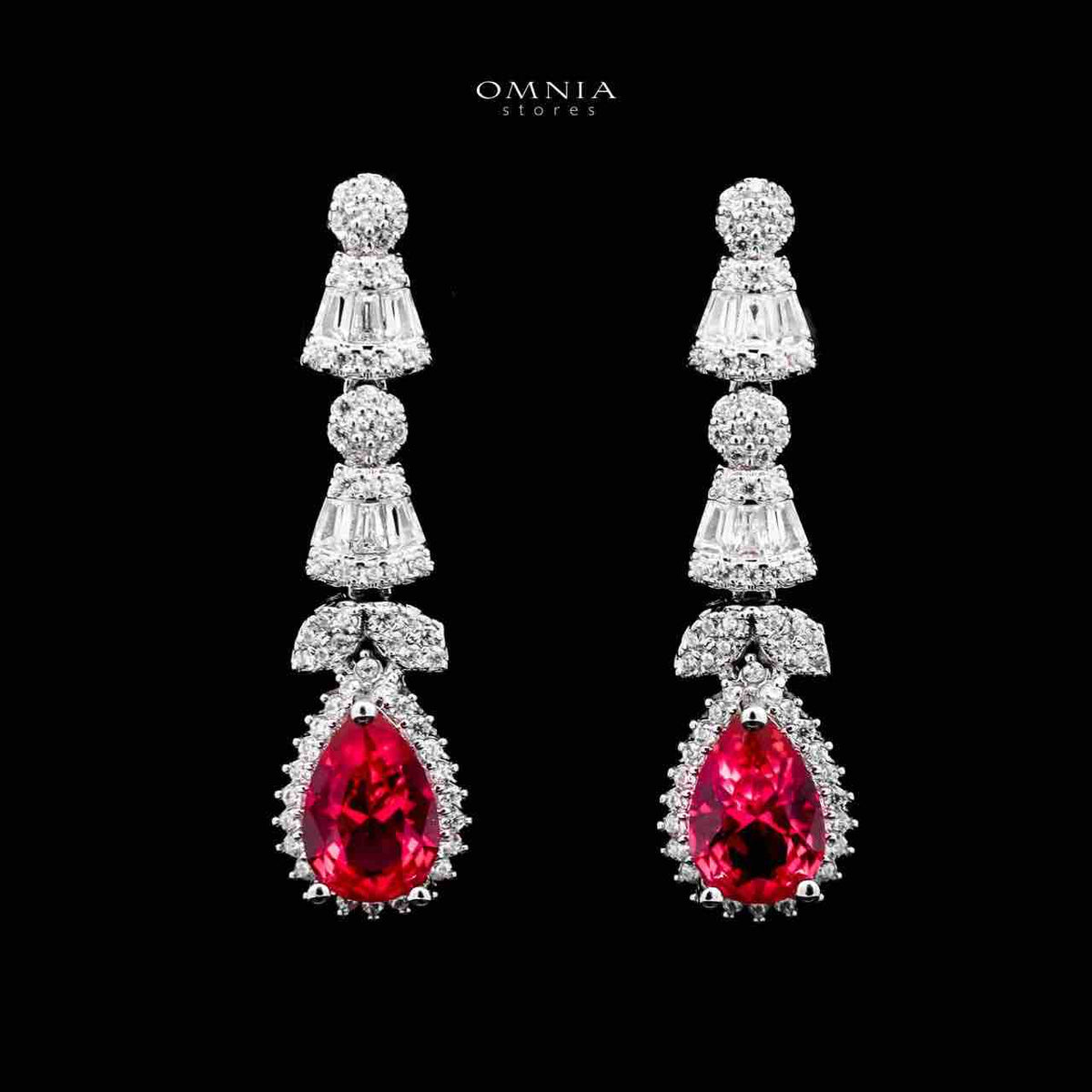 Omnia Ghada Red Bridal Full Set with Rhodium Plated in High Quality Zircon Stone Rhodium Plated - OMNIASTORES UAE