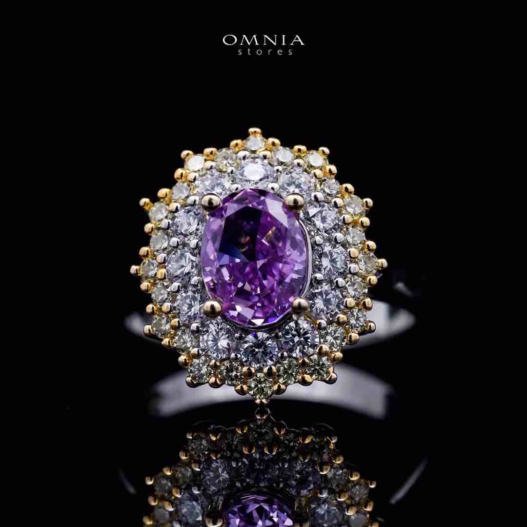 Omnia Faryal Oval Purple Stone Ring in 92.5 Silver with High Quality Simulated Diamonds - OMNIASTORES UAE