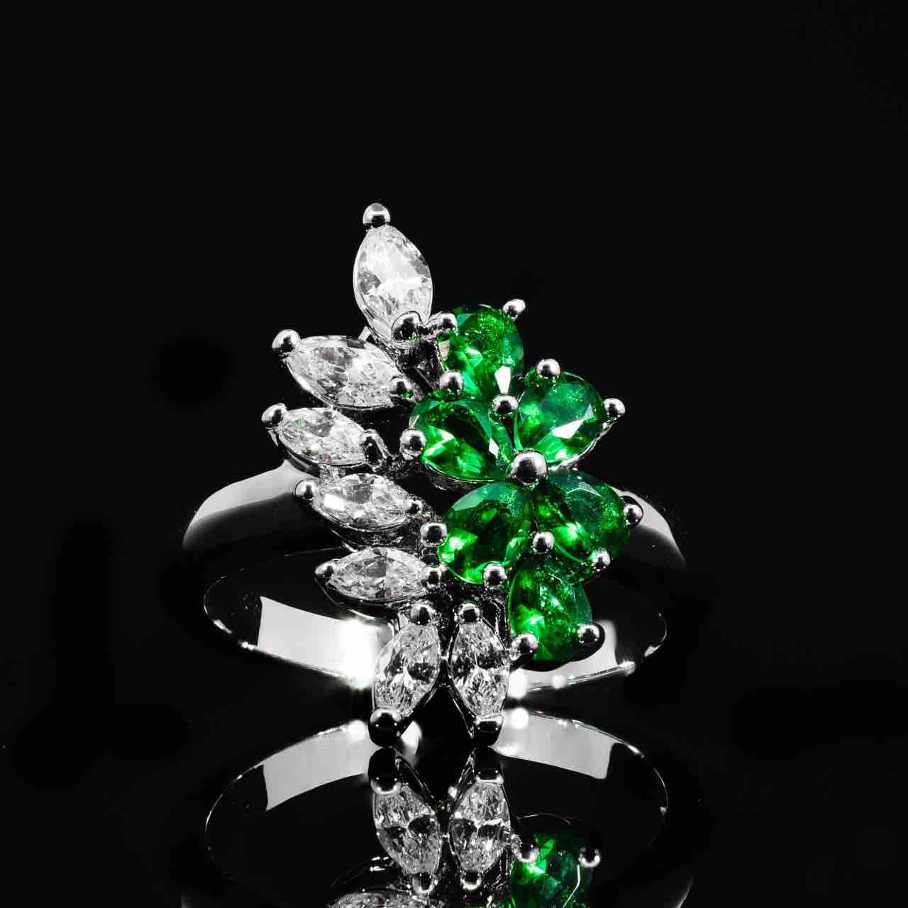 Omnia Nourah Green Luxury Bridal Full Set in High Quality Zircon Stone in Rhodium Plated