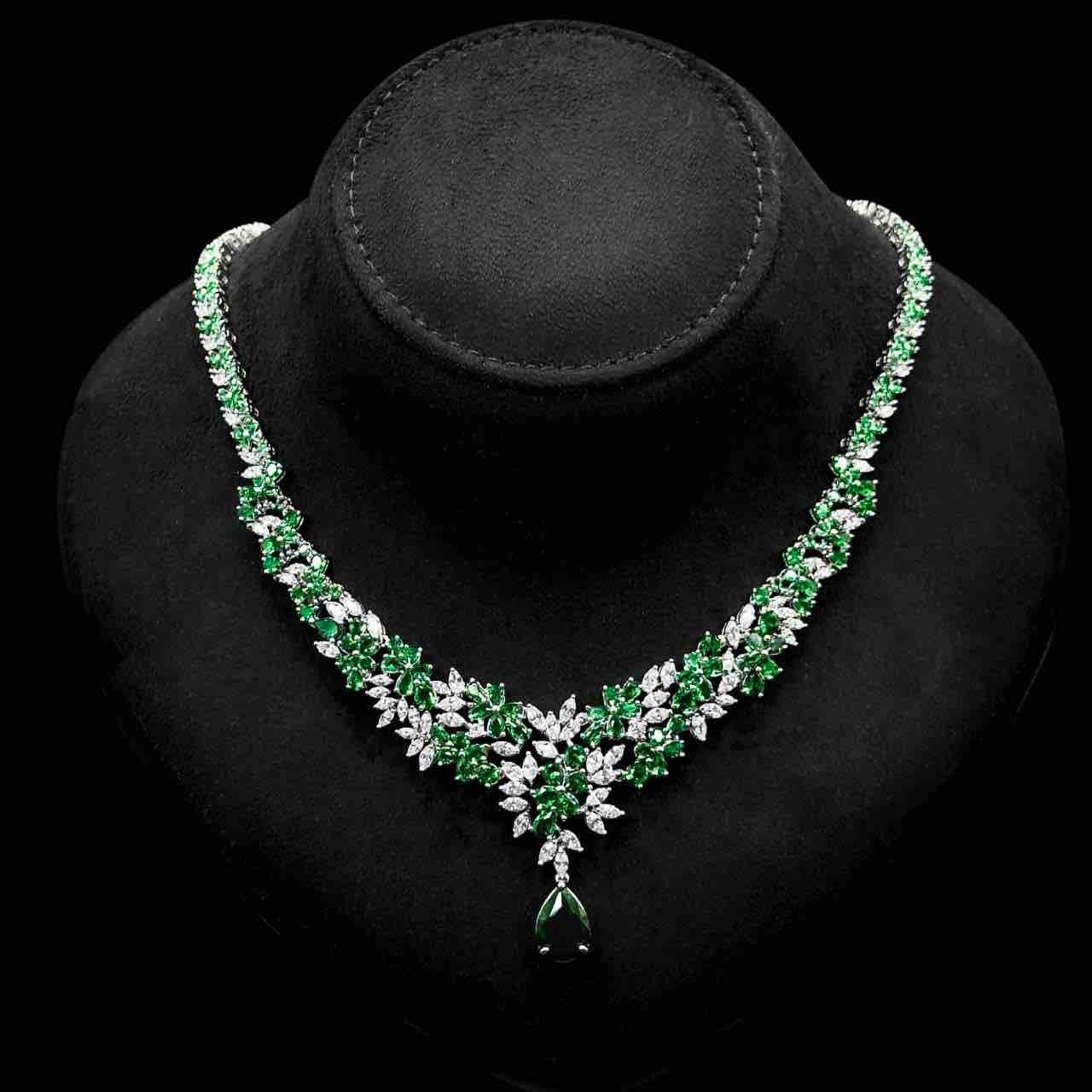 Omnia Nourah Green Bridal Full Set in High Quality Zircon Stone in Rhodium Plated - OMNIASTORES UAE