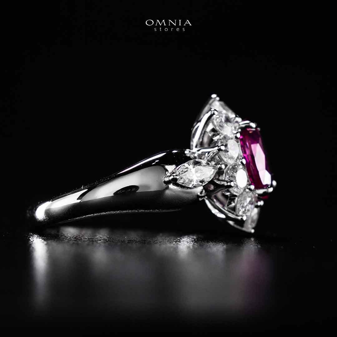 Omnia Zuhaina Flower Purple Silver Ring In 925 Silver High Quality Certified Lab Crafted Stones - OMNIASTORES UAE