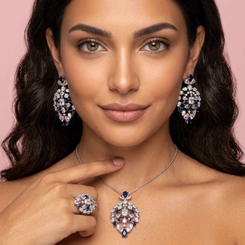 Omnia Ashwaq Purple Set Accessories in High Quality Zircon Stone (only available in ksa)