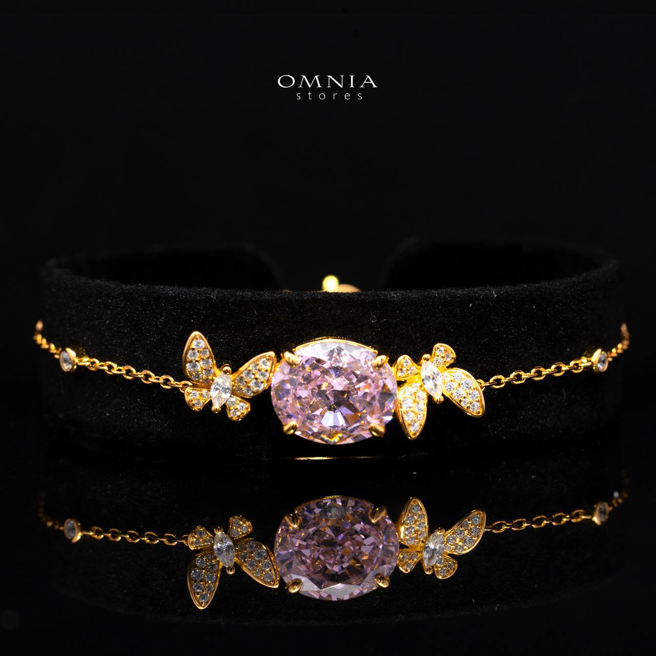 Omnia Maysun Pink Gold Plated Full Set In 925 Silver High Quality Simulated Diamonds