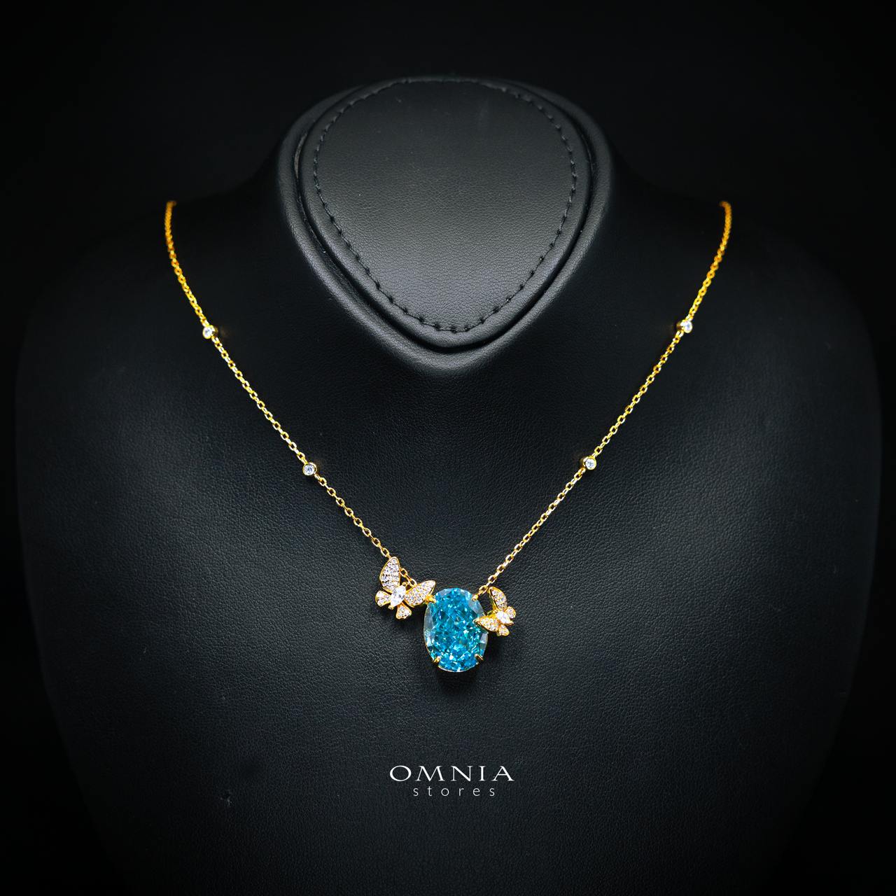 Maysun Baby blue Gold-Plated Necklace in 925 Silver with Premium Simulated Diamonds