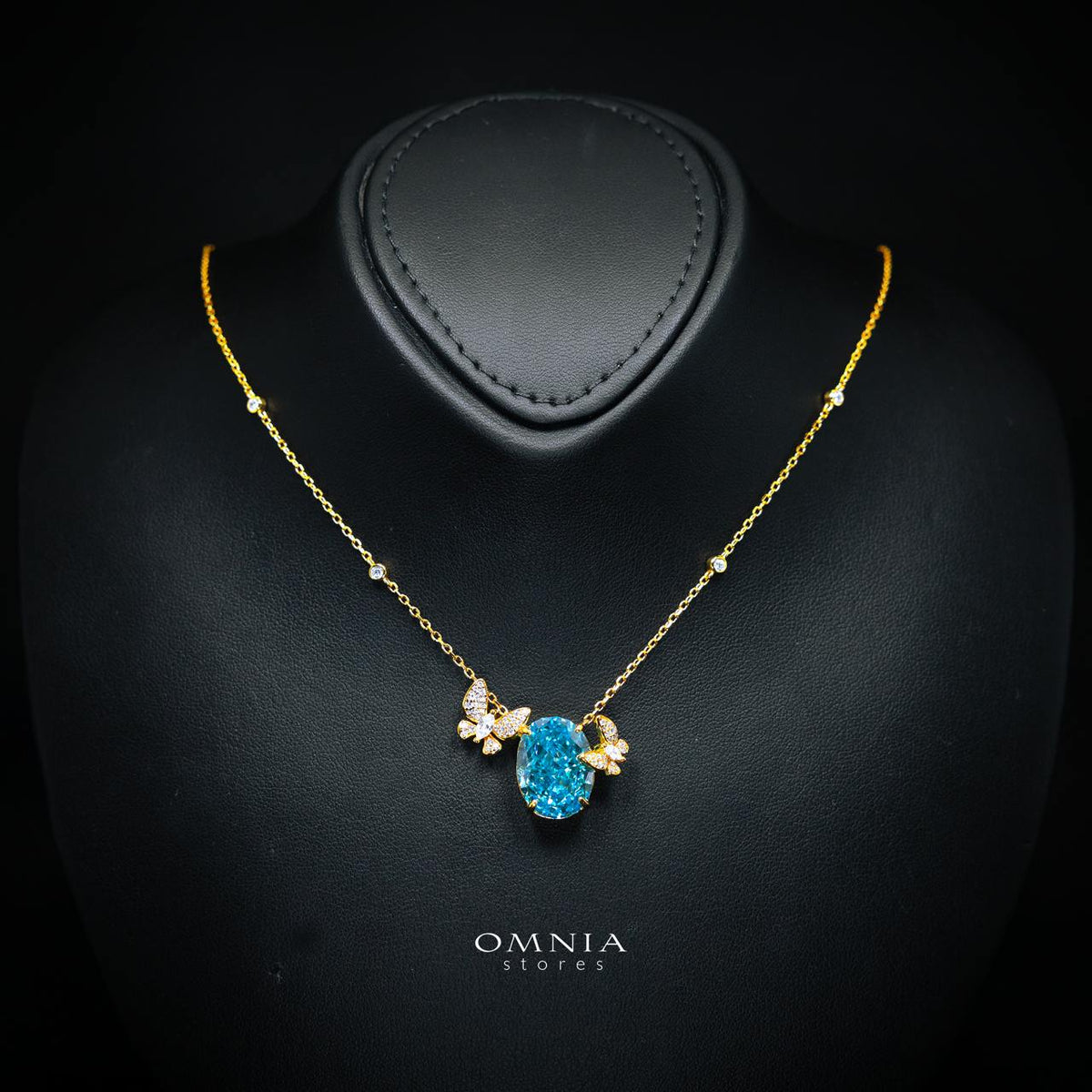 Omnia Maysun Baby Blue Gold Plated Full Set In 925 Silver High Quality Simulated Diamonds