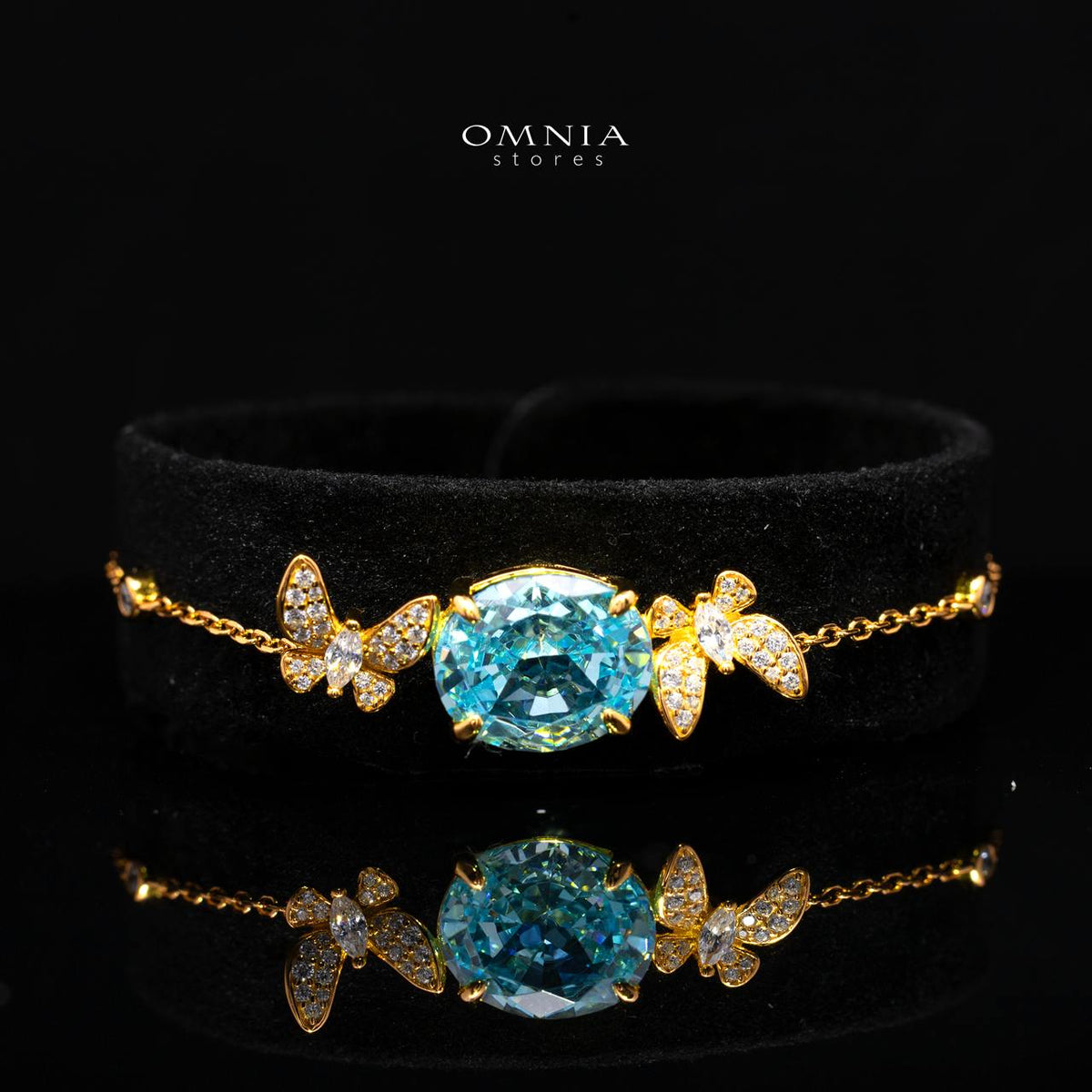 Maysun Baby Blue Gold-Plated Bracelet in 925 Silver with Premium Simulated Diamonds