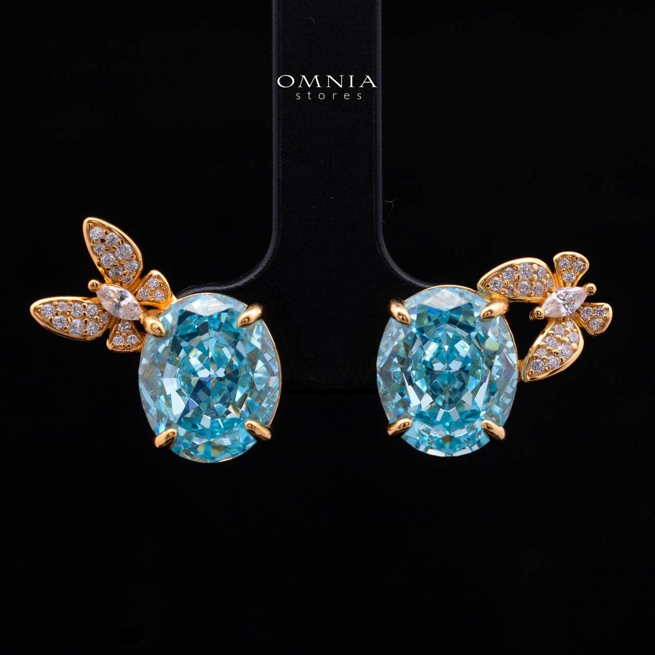 Maysun Baby Blue Gold-Plated 925 Silver Earrings with Premium Simulated Diamonds