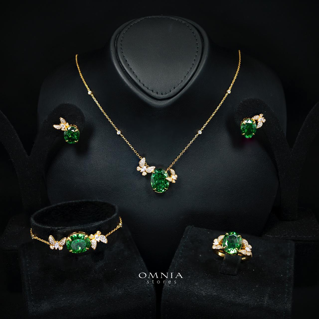 Omnia Maysun Green Gold Plated Full Set In 925 Silver High Quality Simulated Diamonds