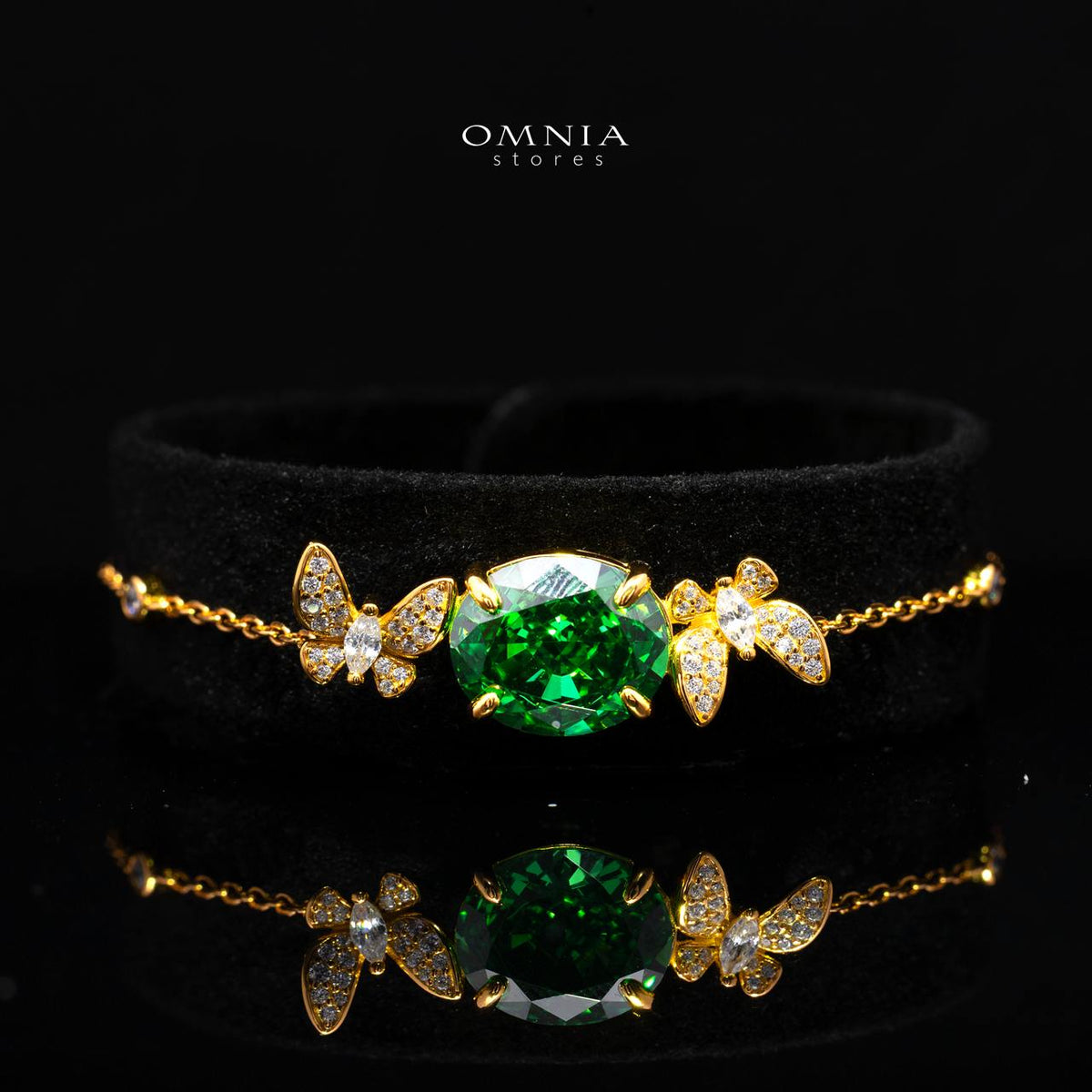 Omnia Maysun Green Gold Plated Full Set In 925 Silver High Quality Simulated Diamonds