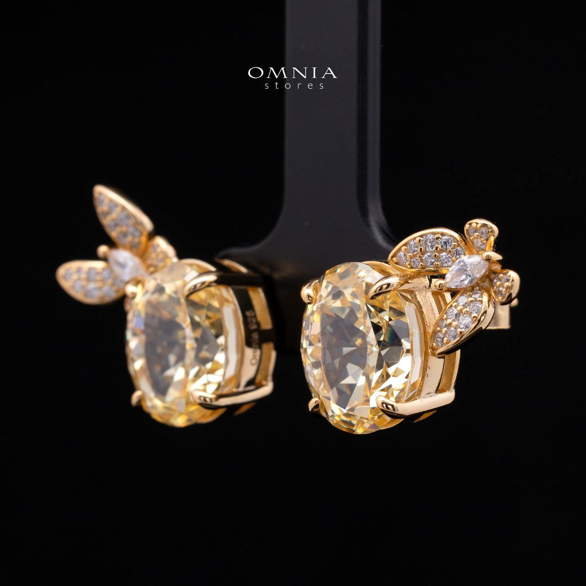 Maysun Yellow Gold-Plated 925 Silver Earrings with Premium Simulated Diamonds