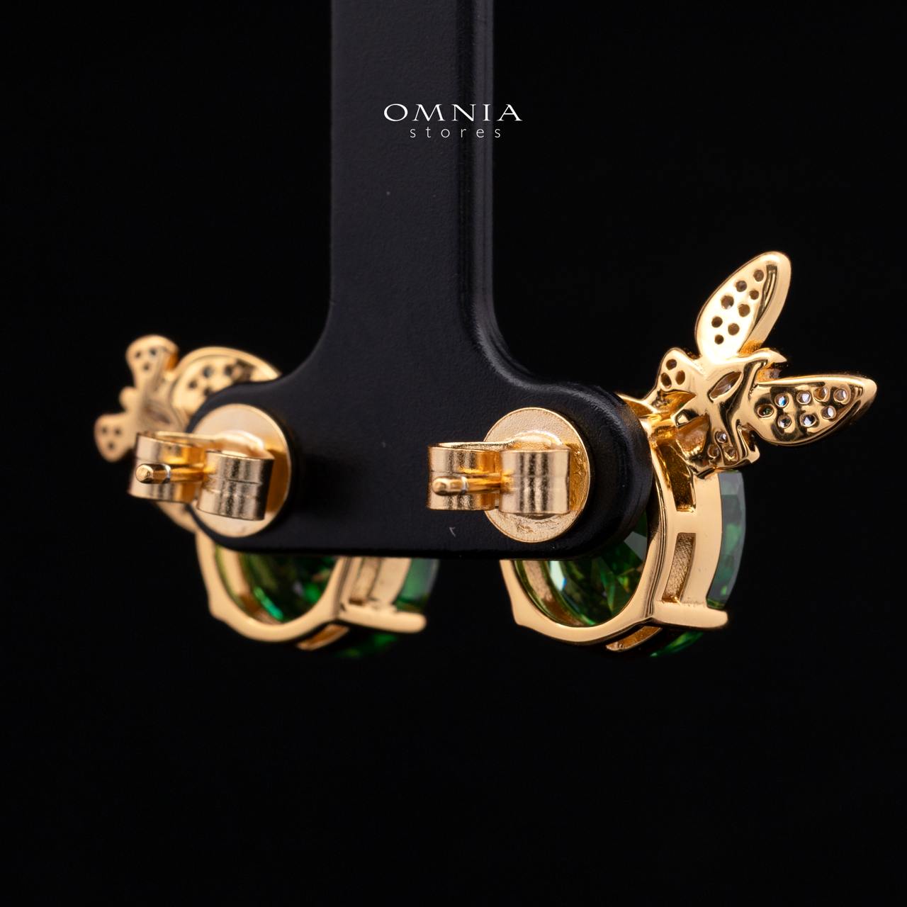 Maysun Green Gold-Plated 925 Silver Earrings with Premium Simulated Diamonds