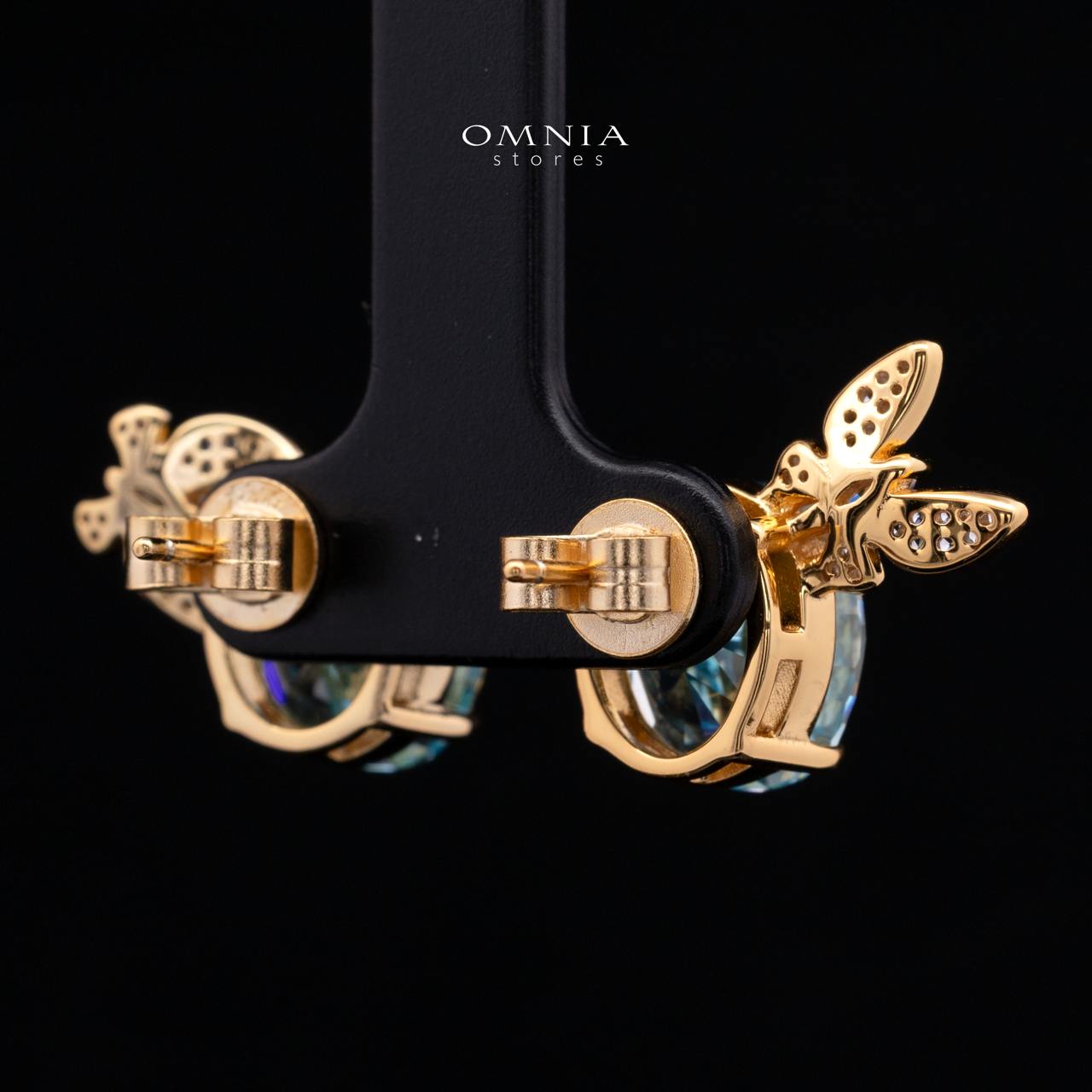 Maysun Baby Blue Gold-Plated 925 Silver Earrings with Premium Simulated Diamonds