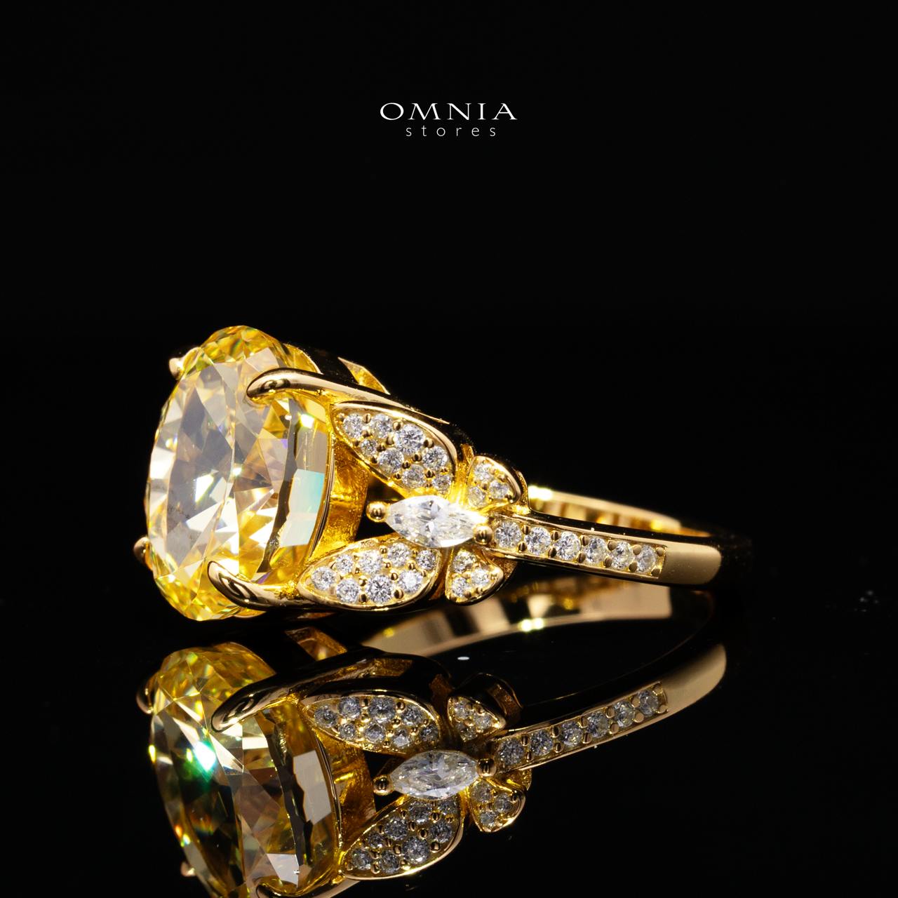 Maysun Yellow Gold-Plated Ring in 925 Silver with Premium Simulated Diamonds