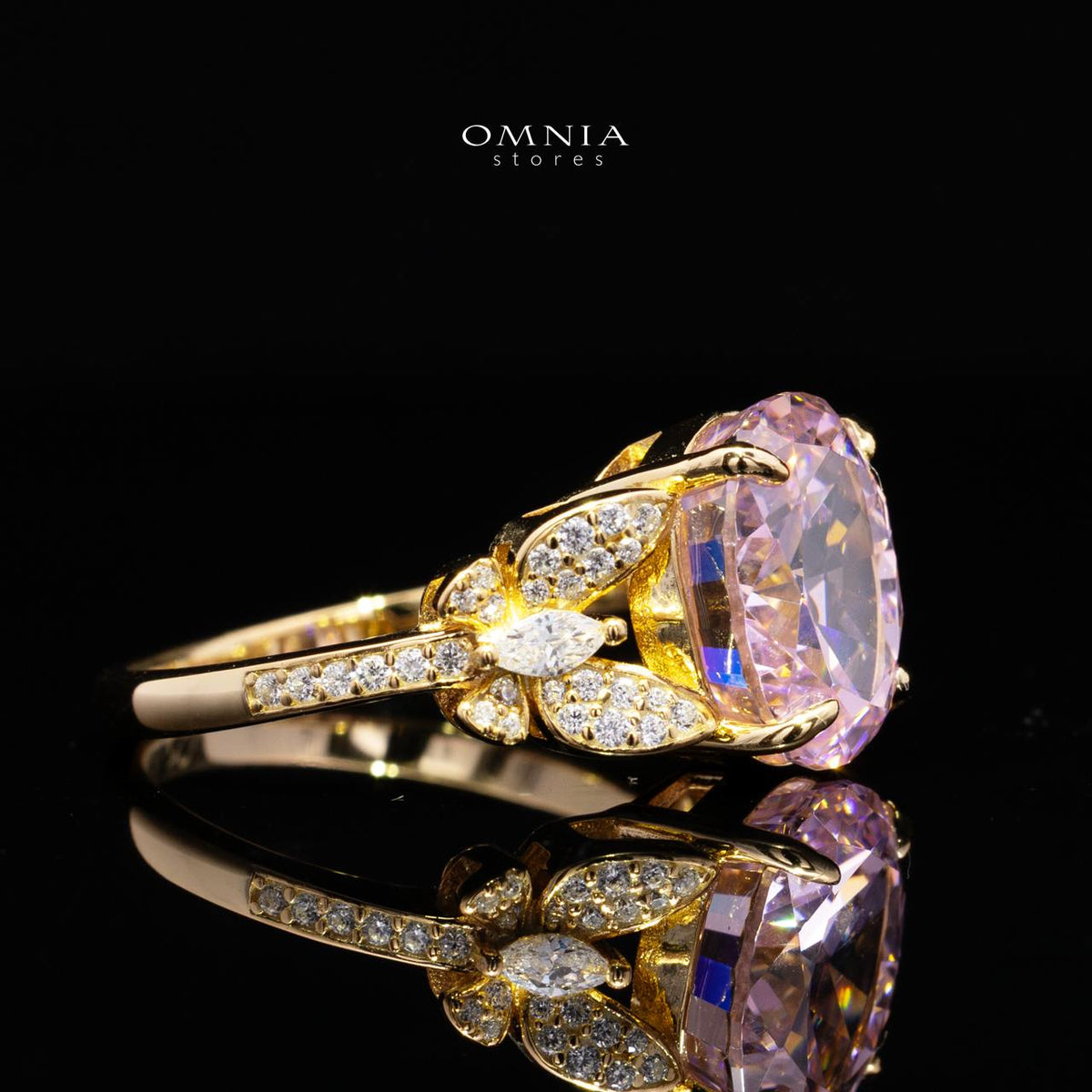 Maysun Pink Gold-Plated Ring in 925 Silver with Premium Simulated Diamonds
