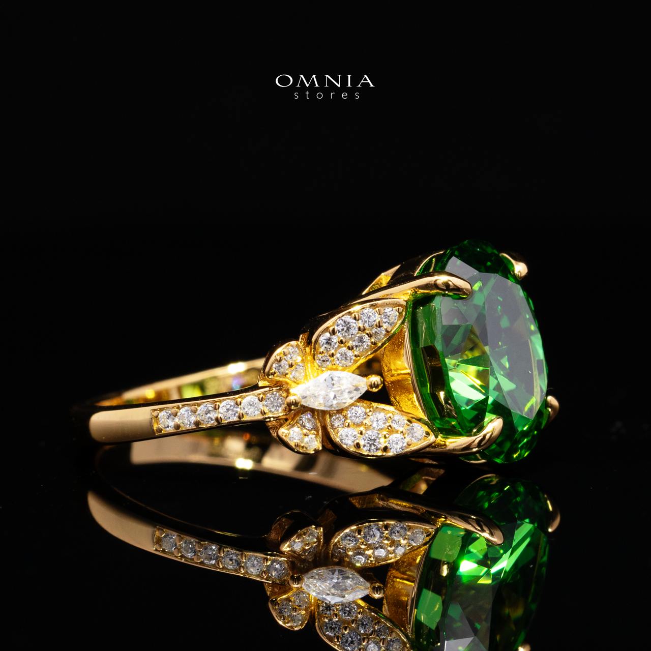 Maysun Green Gold-Plated Ring in 925 Silver with Premium Simulated Diamonds