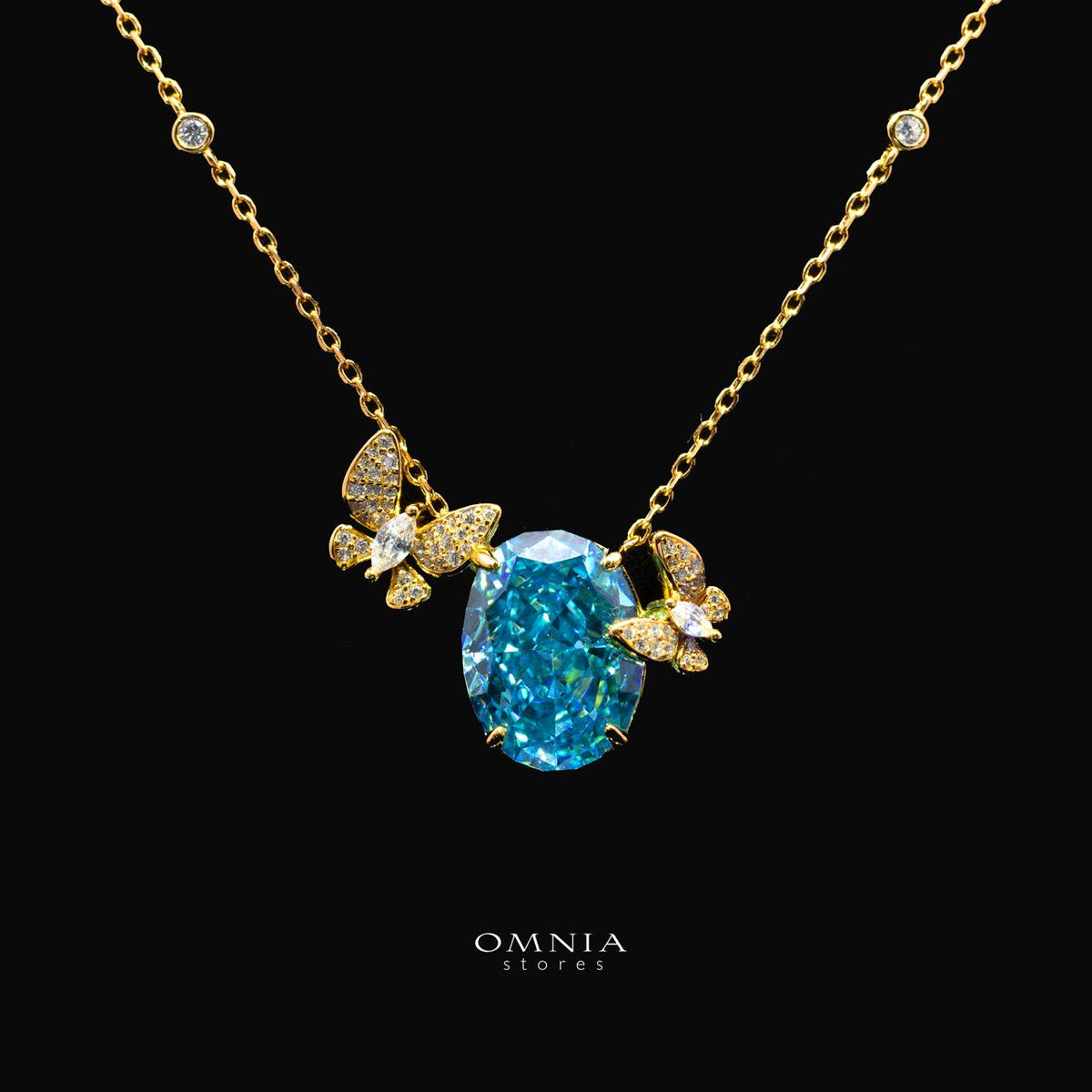 Maysun Baby blue Gold-Plated Necklace in 925 Silver with Premium Simulated Diamonds
