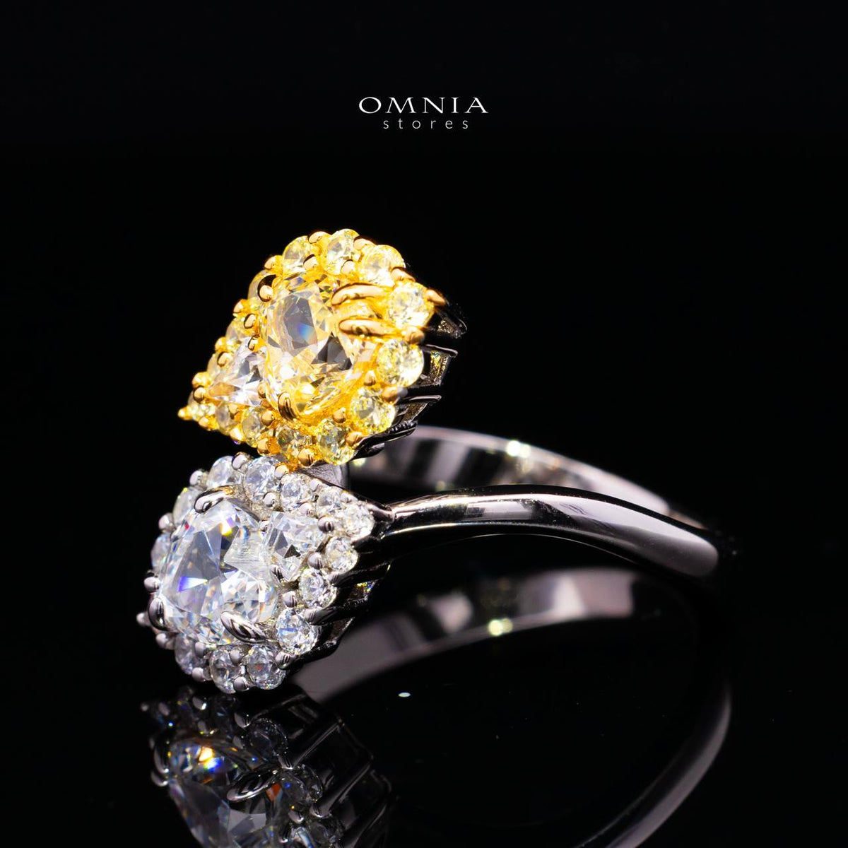 Stefanie Yellow and White Pear-Cut Ring in 925 Silver with Premium Simulated Diamonds