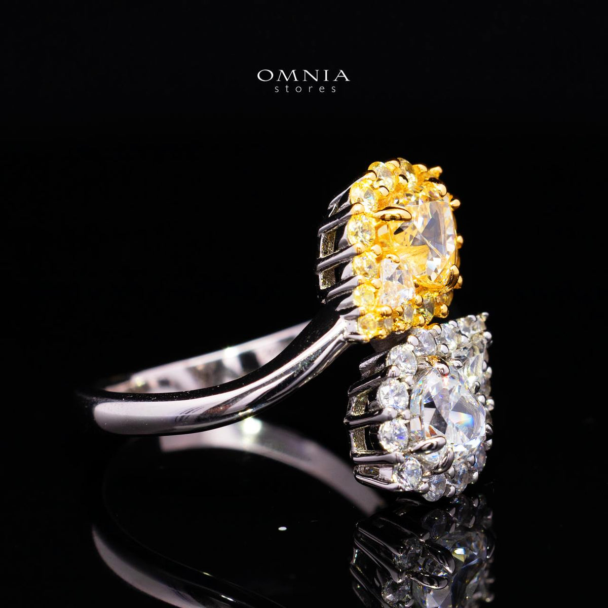 Stefanie Yellow and White Pear-Cut Ring in 925 Silver with Premium Simulated Diamonds